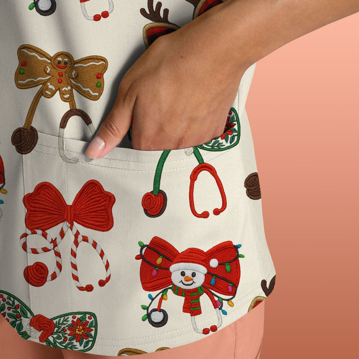 Christmas Stethoscope Bow Nurse Scrub Top