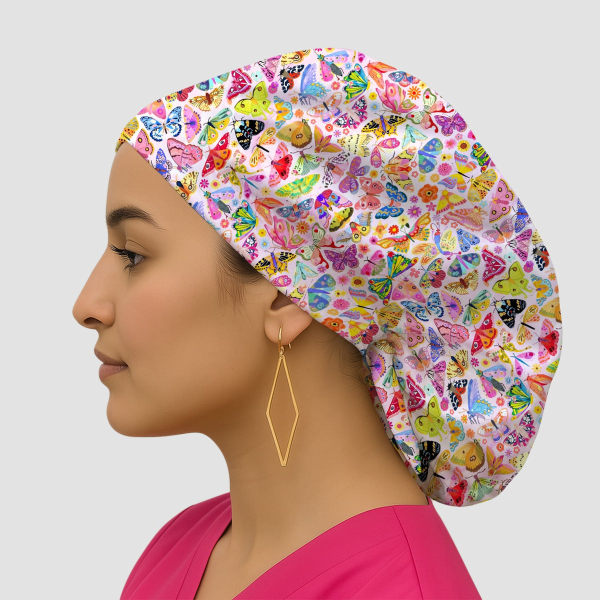 Cute Bright Butterfly Moth Floral Scrub Cap