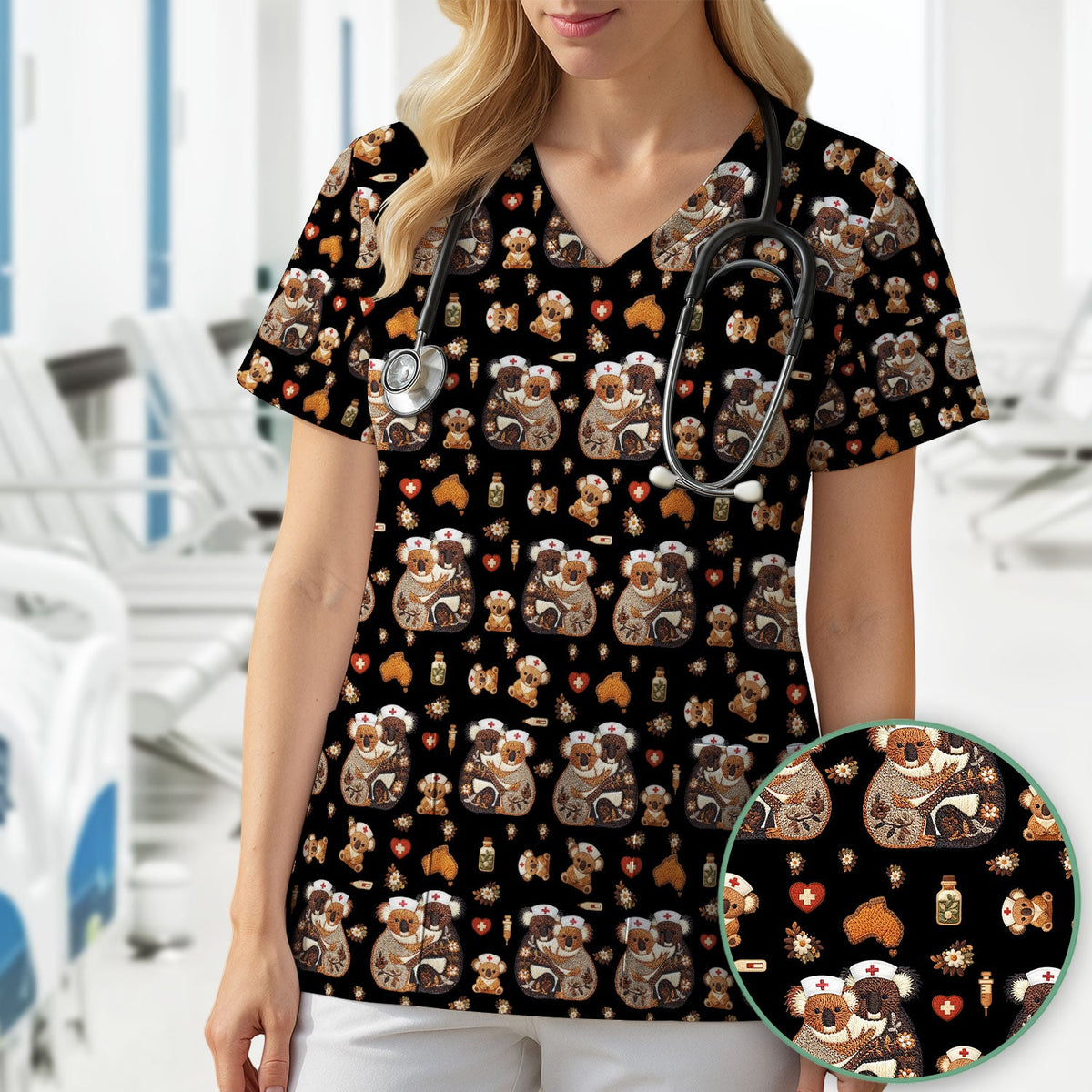 Koala Nurse Scrub Top - Valentines Day Gift