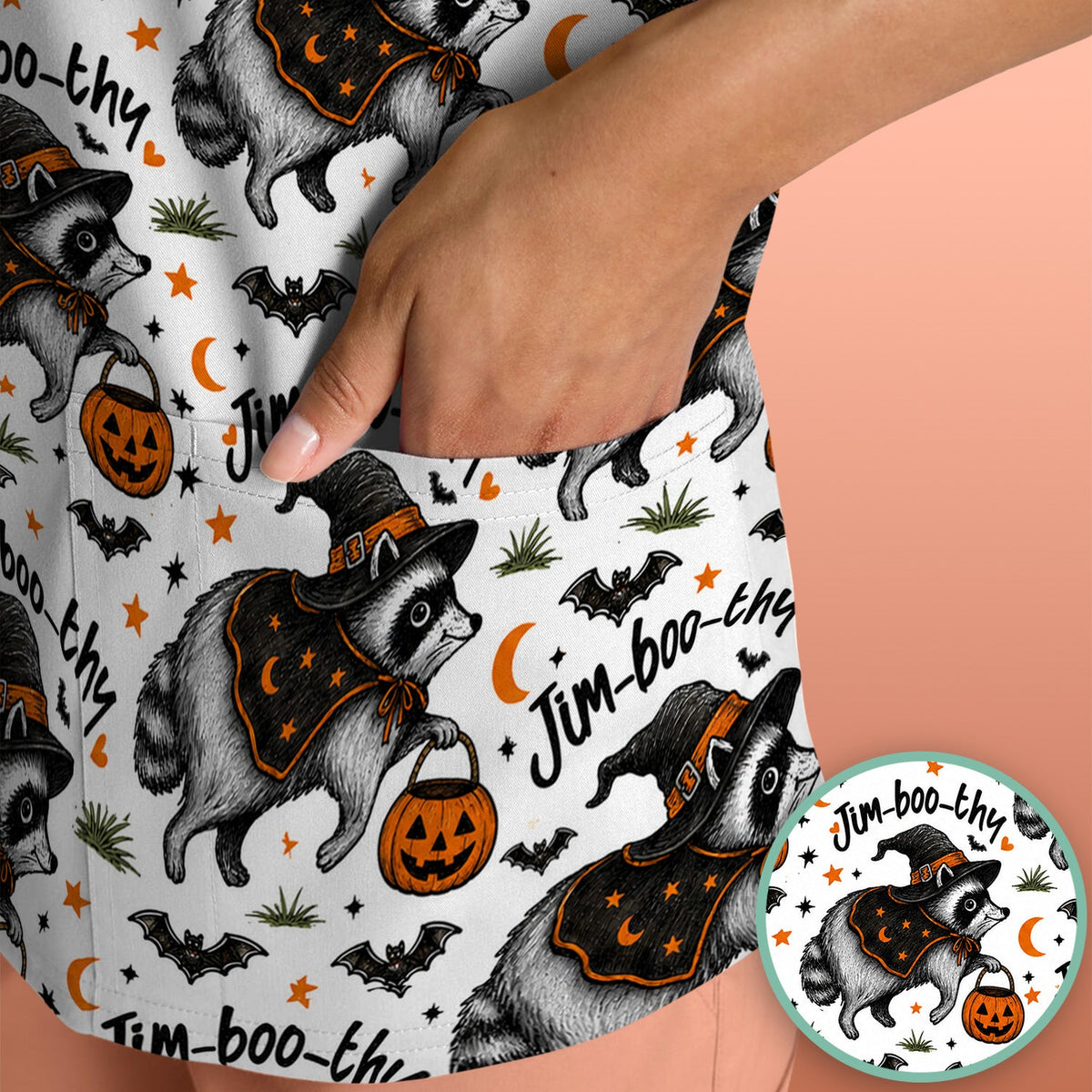 Jim Boo Thy Raccoon Nurse Scrub Top