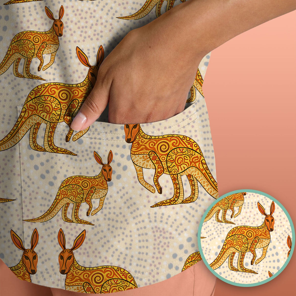 Australian Kangaroo Dot Art Nurse Scrub Top