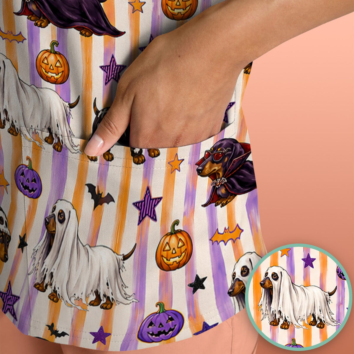 Dachshund Stripe Nurse Scrub Top - Halloween Gift