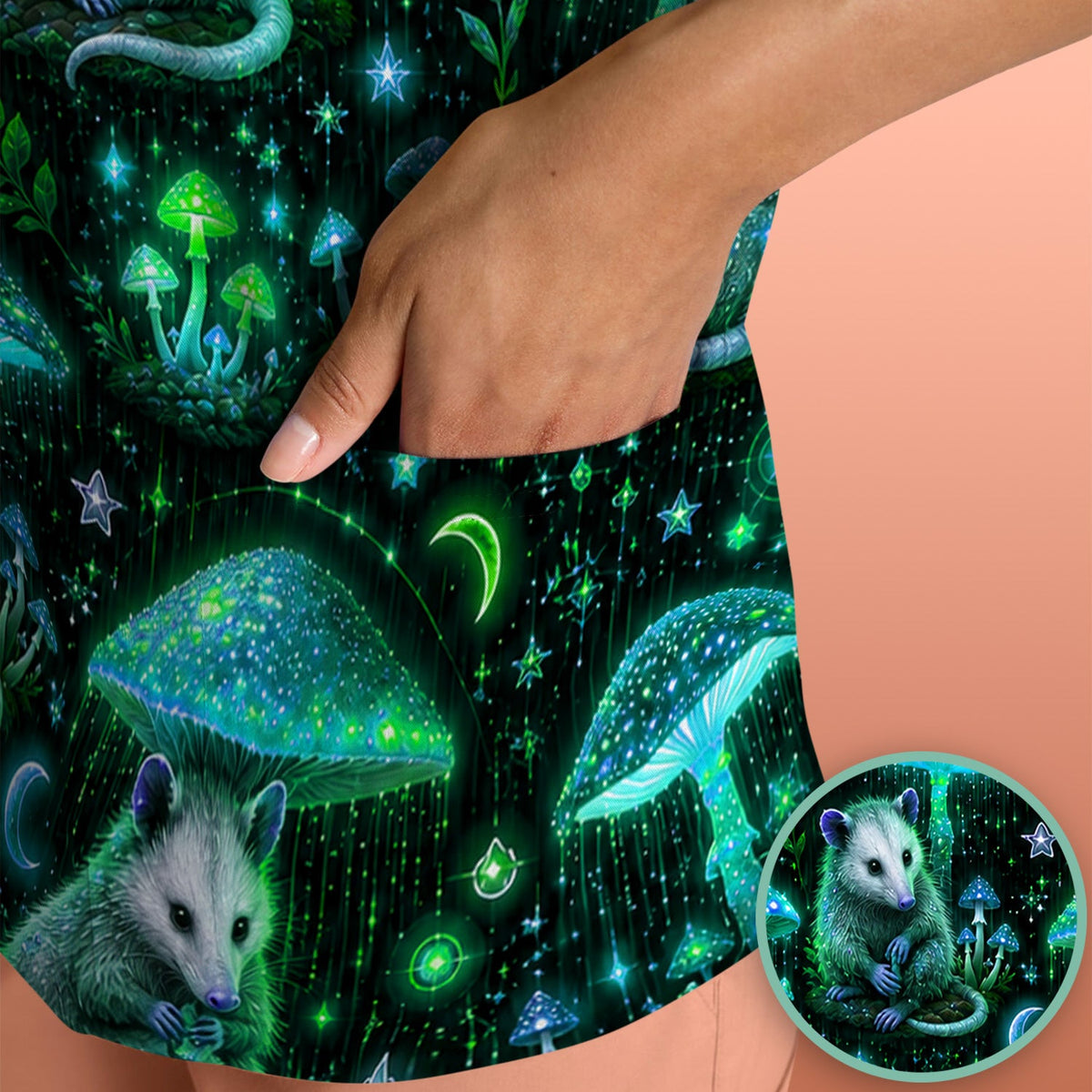 Moonlit Opossum Mushroom Nurse Scrub Top