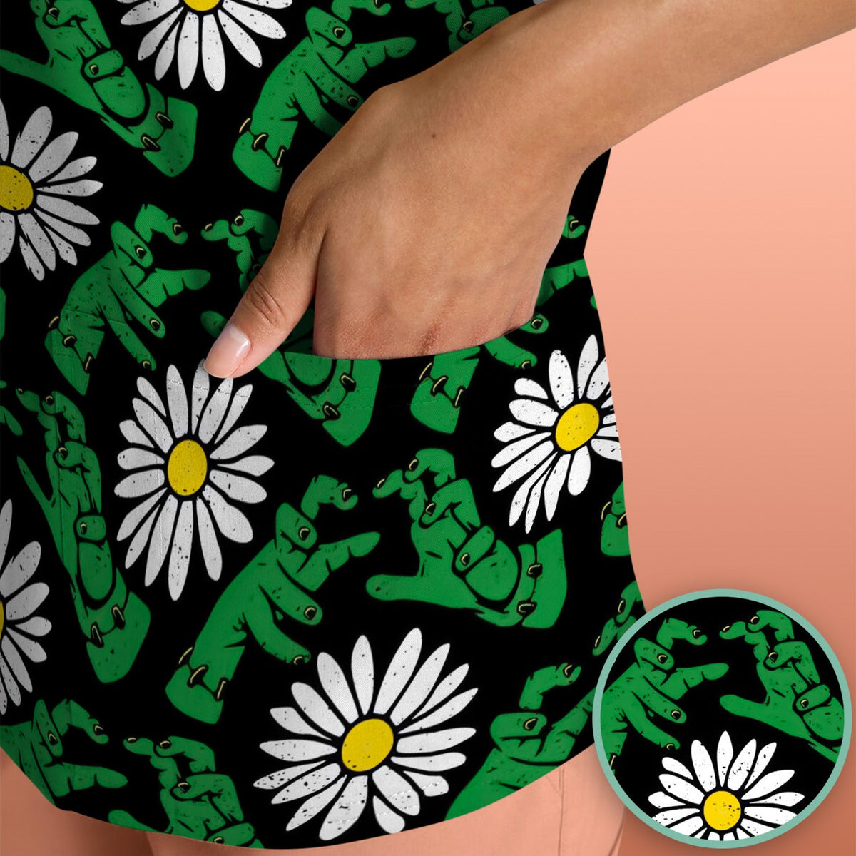 Monster Daisies Nurse Scrub Top - Halloween Gift
