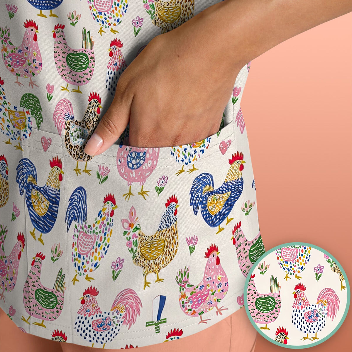 Chicken Rooster Nurse Scrub Top