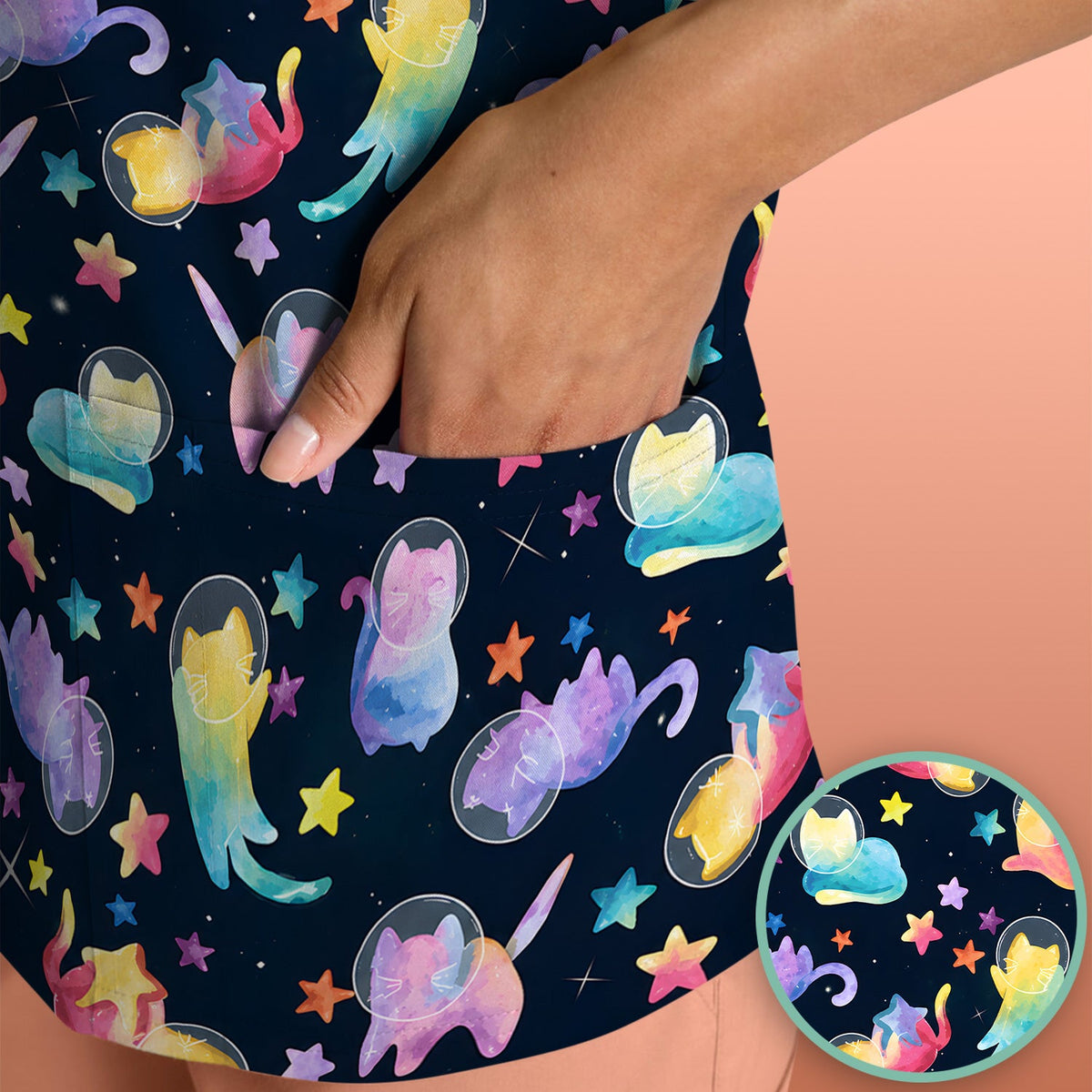 Space Cat Veterinary Nurse Scrub Top
