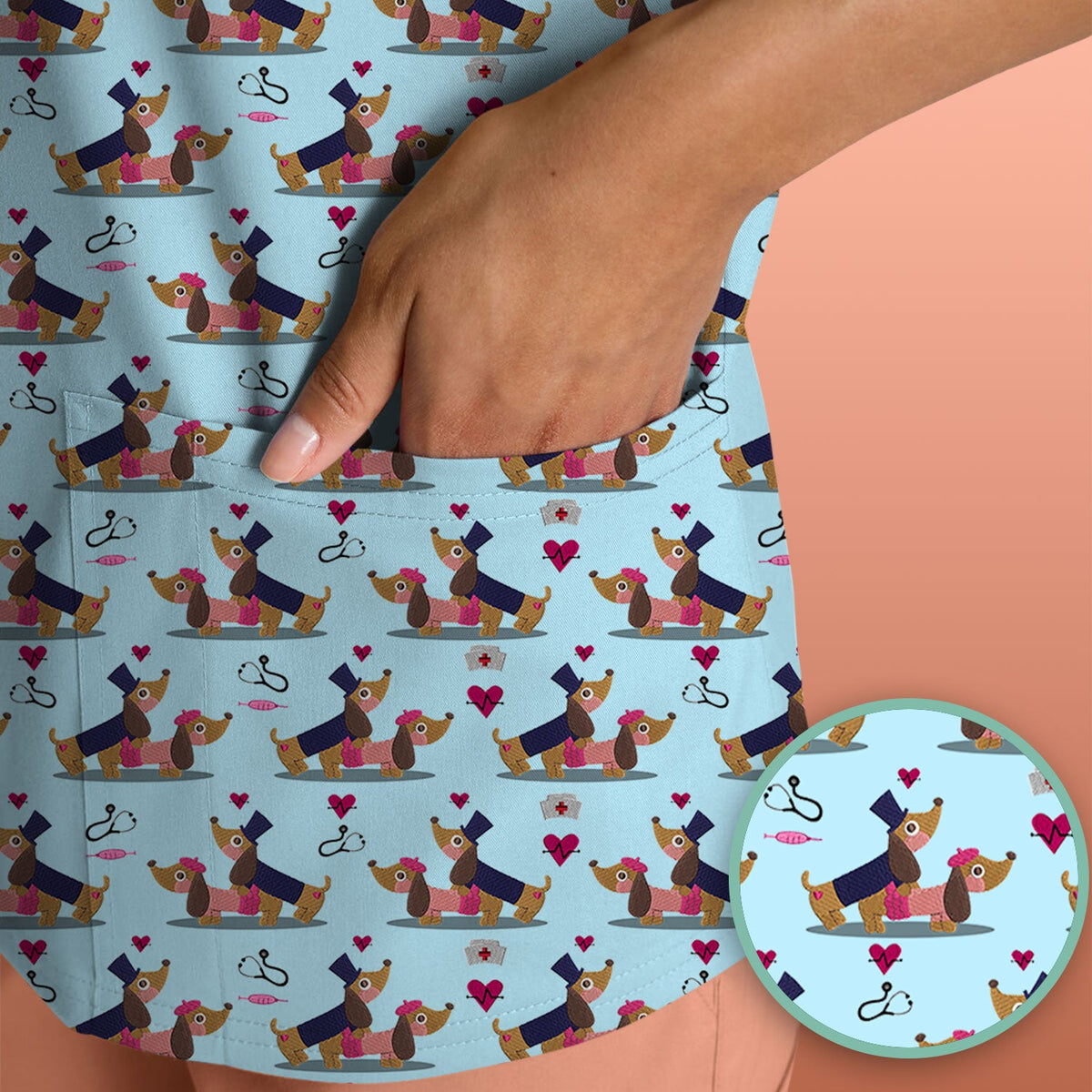 Dachshund Nurse Scrub Top - Valentines Day Gift