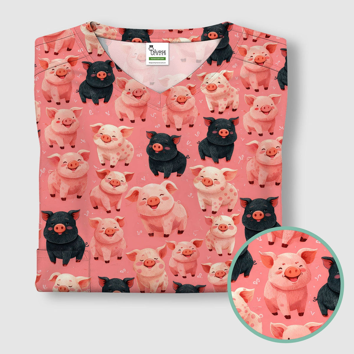 Cartoon Pig Nurse Scrub Top