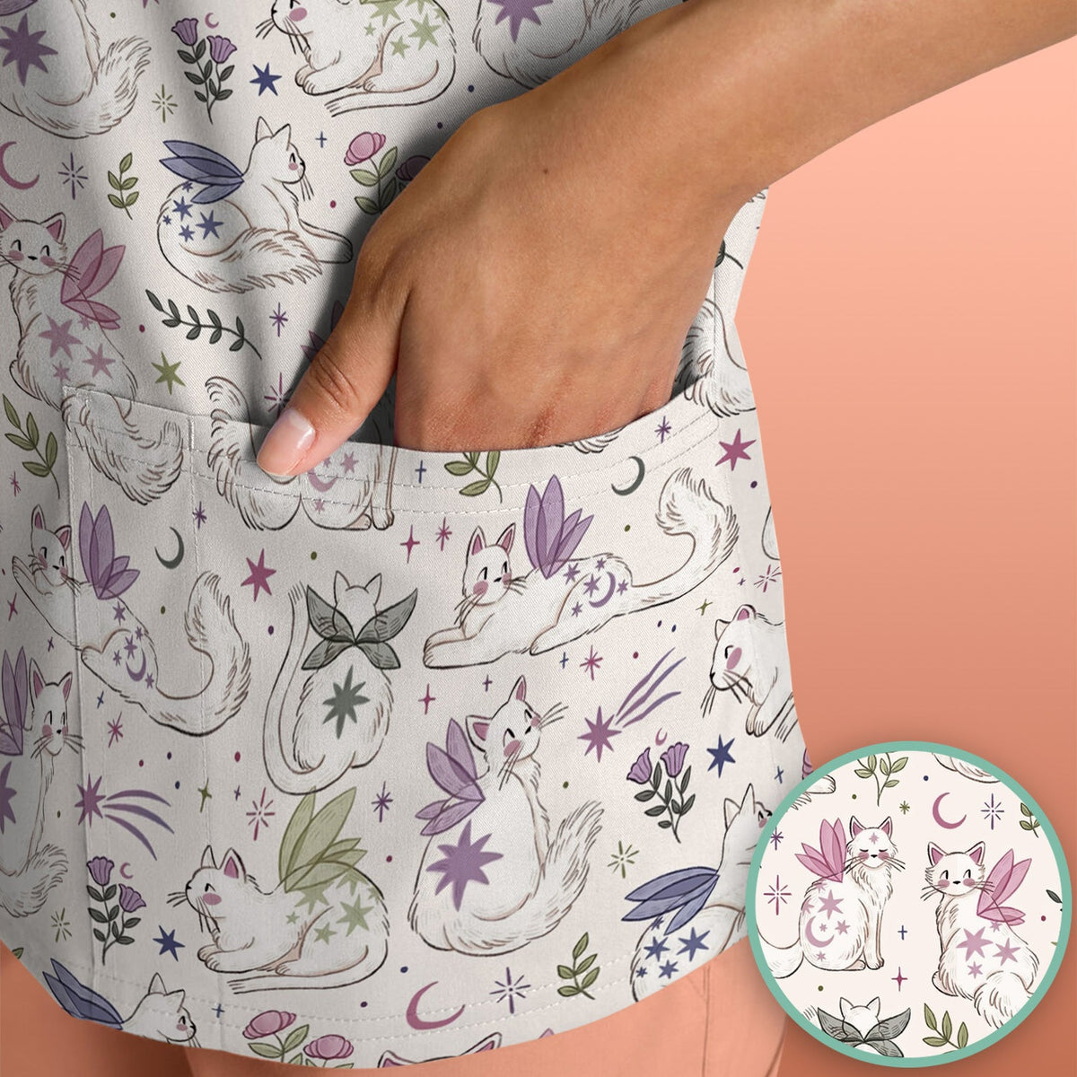 Fairy Cat Moon Star Nurse Scrub Top