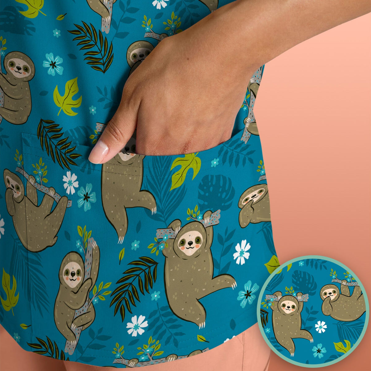 Jungle Tropical Sloth Nurse Scrub Top