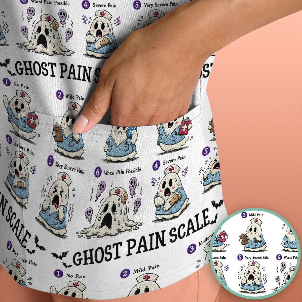Ghost Pain Scale Nurse Scrub Top