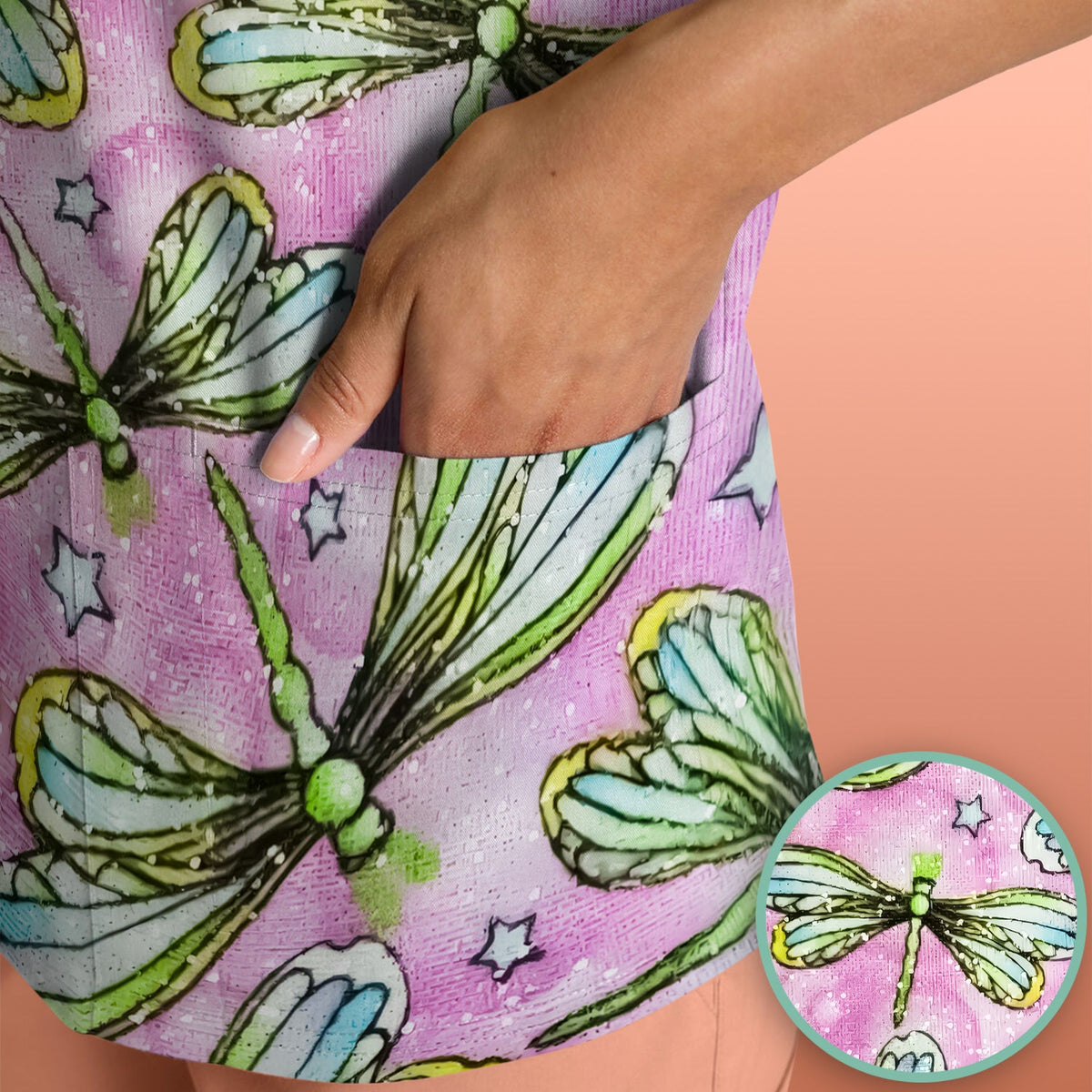 Dragonfly Pink Starry Nurse Scrub Top