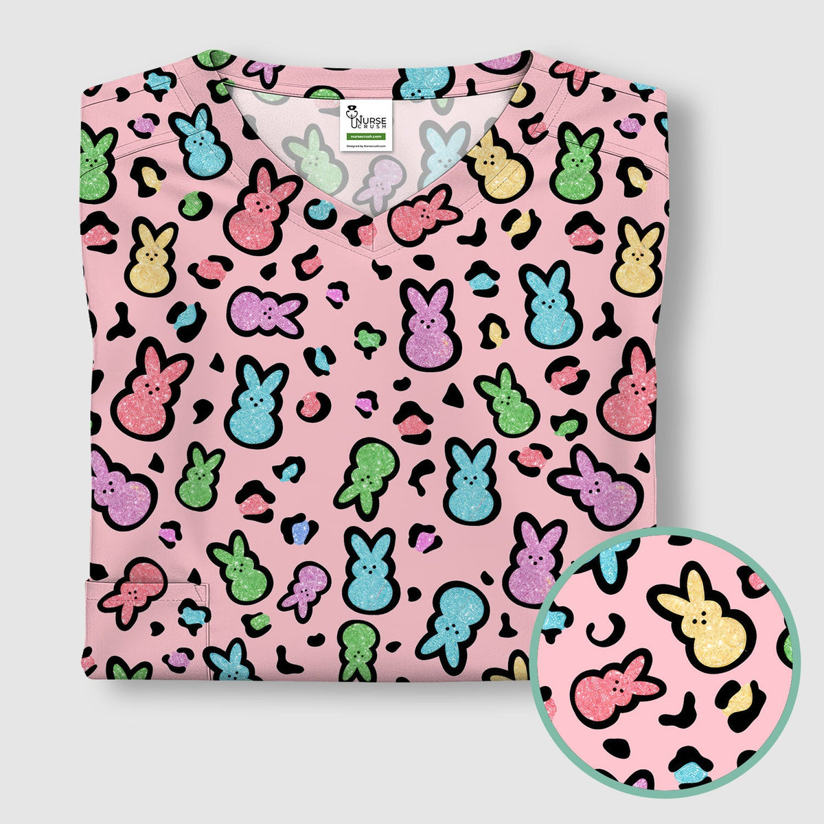 Pastel Bunny Nurse Scrub Top