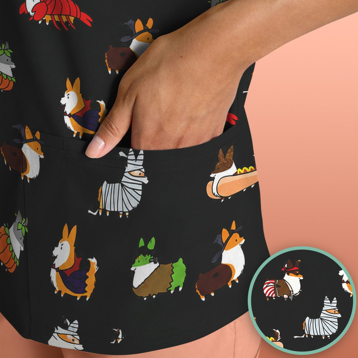 Halloween Corgi Costume Nurse Scrub Top