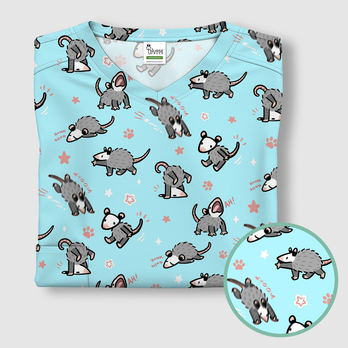 Cartoon Opossum Nurse Scrub Top