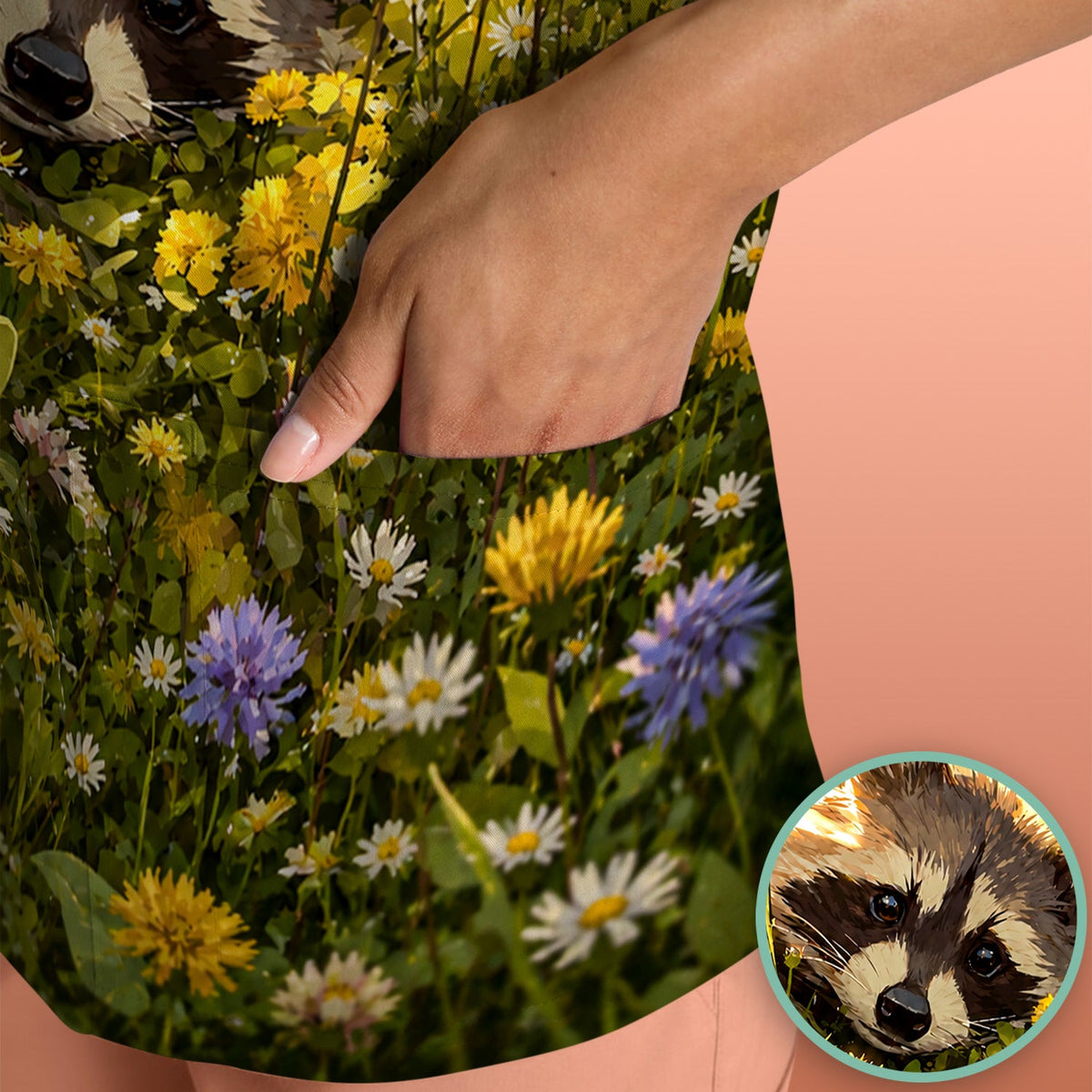 Meadow Raccoon Wildflower Garden Nurse Scrub Top