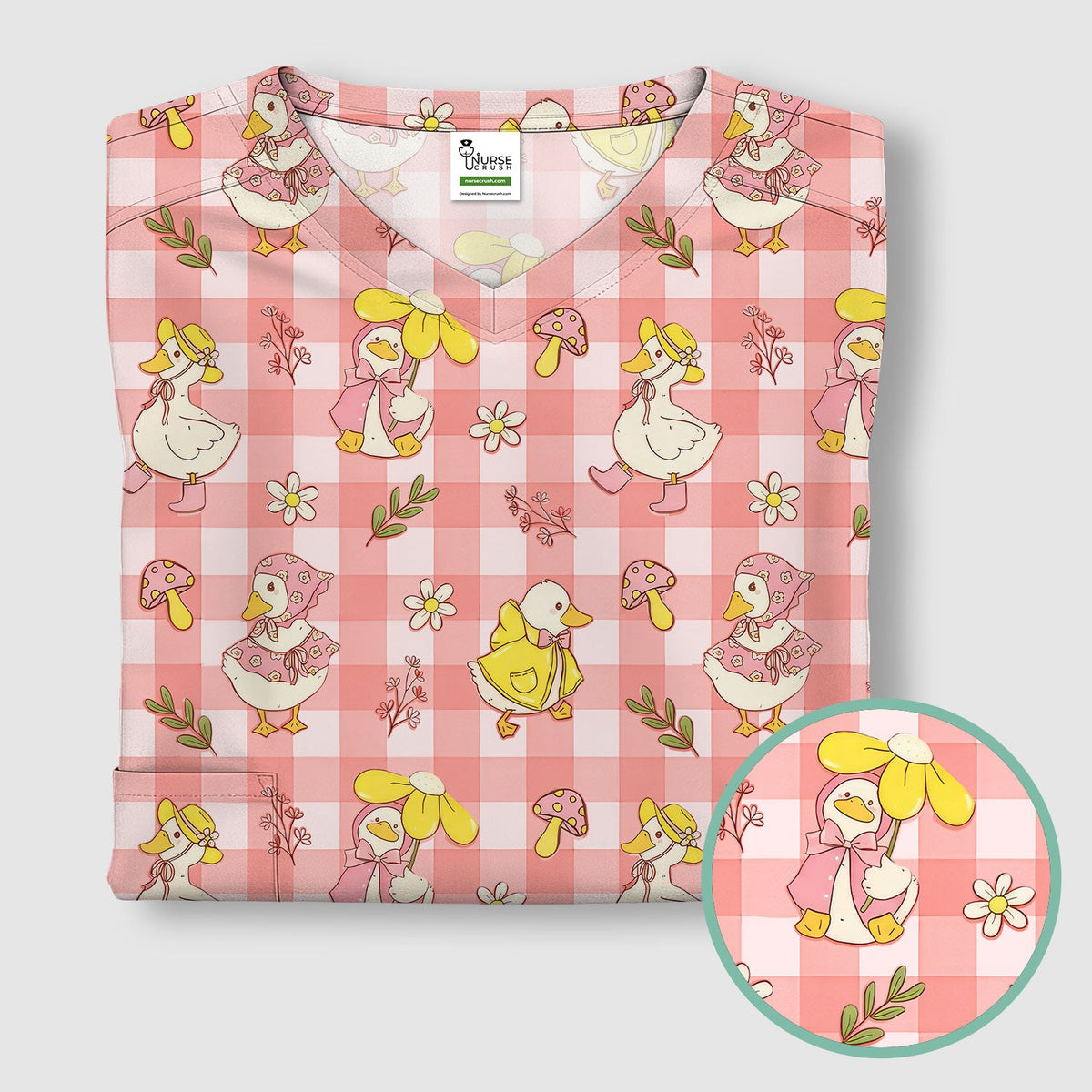 Duck Outfit Gingham Nurse Scrub Top