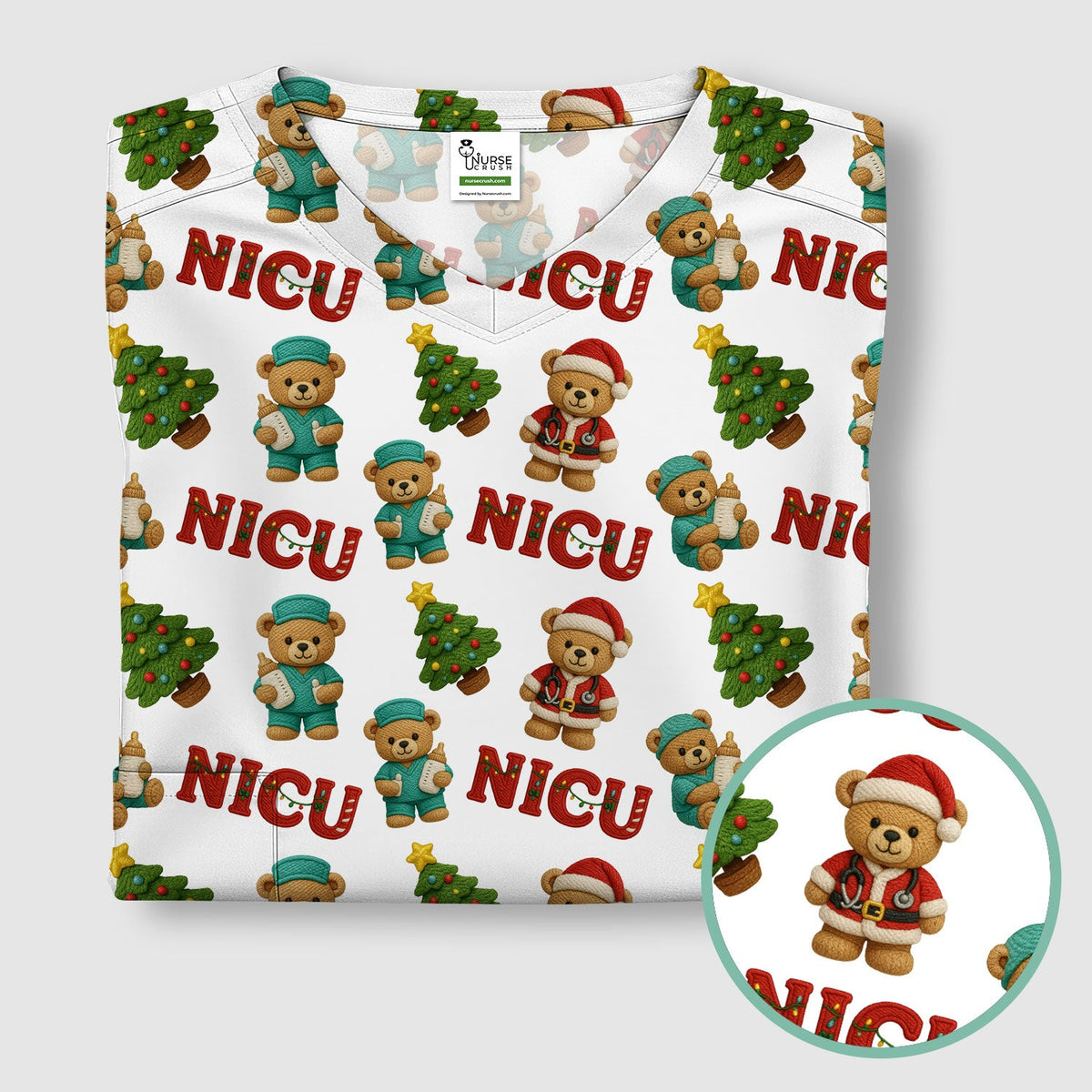 NICU Nurse Teddy Bear Scrub Top - Christmas Gift