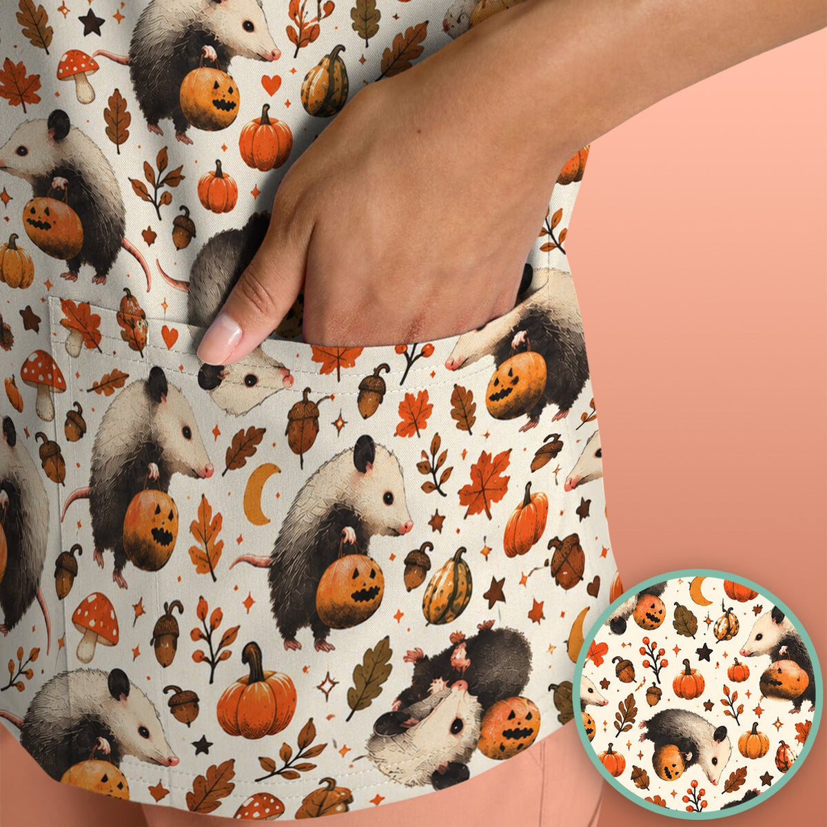 Opossum Pumpkin Patch Nurse Scrub Top - Halloween Gift