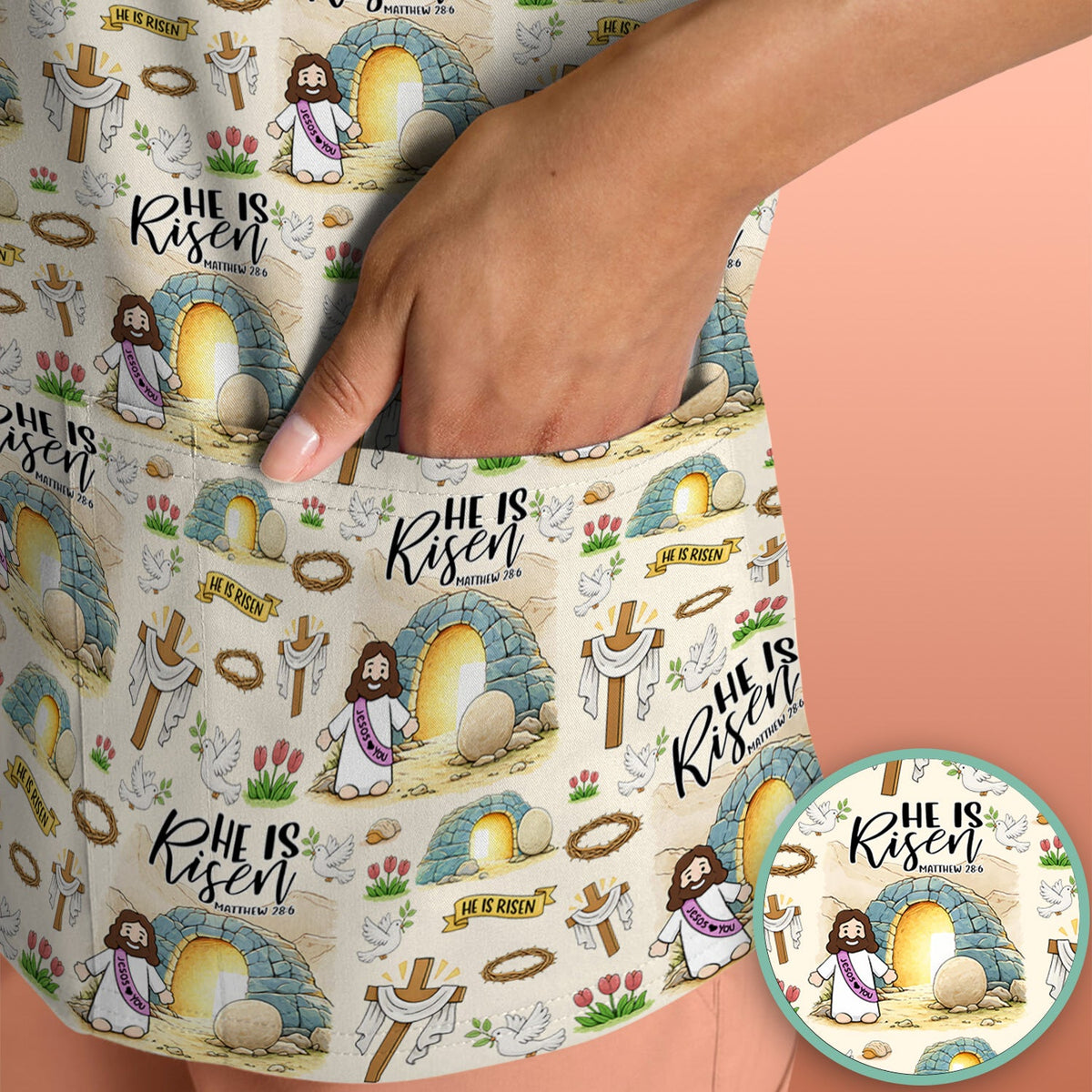 Easter He Is Risen Resurrection Nurse Scrub Top