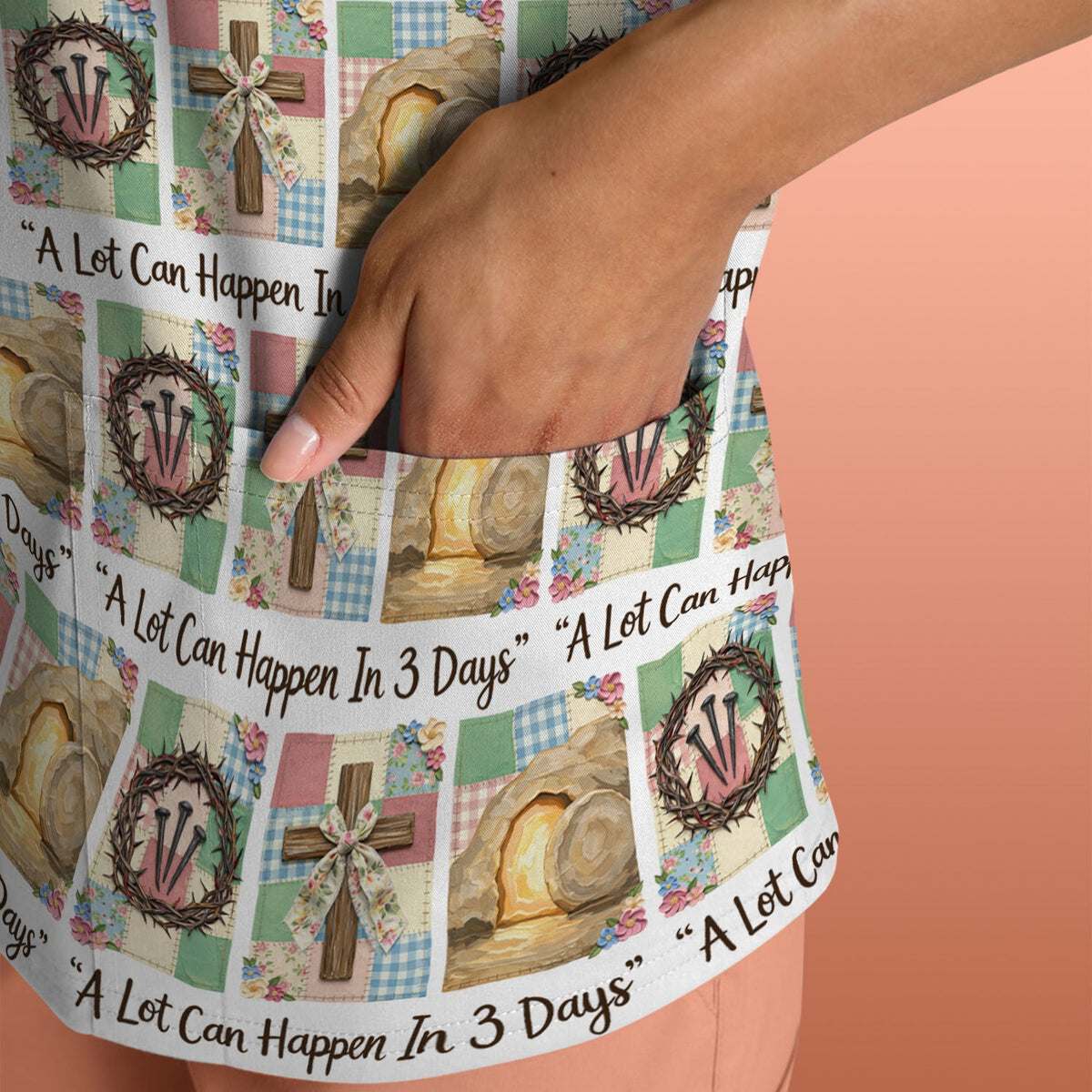 Christian Easter Cross Nurse Scrub Top