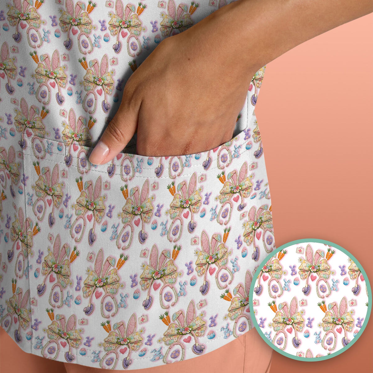 Bunny Stethoscope Nurse Scrub Top - Easter Gift