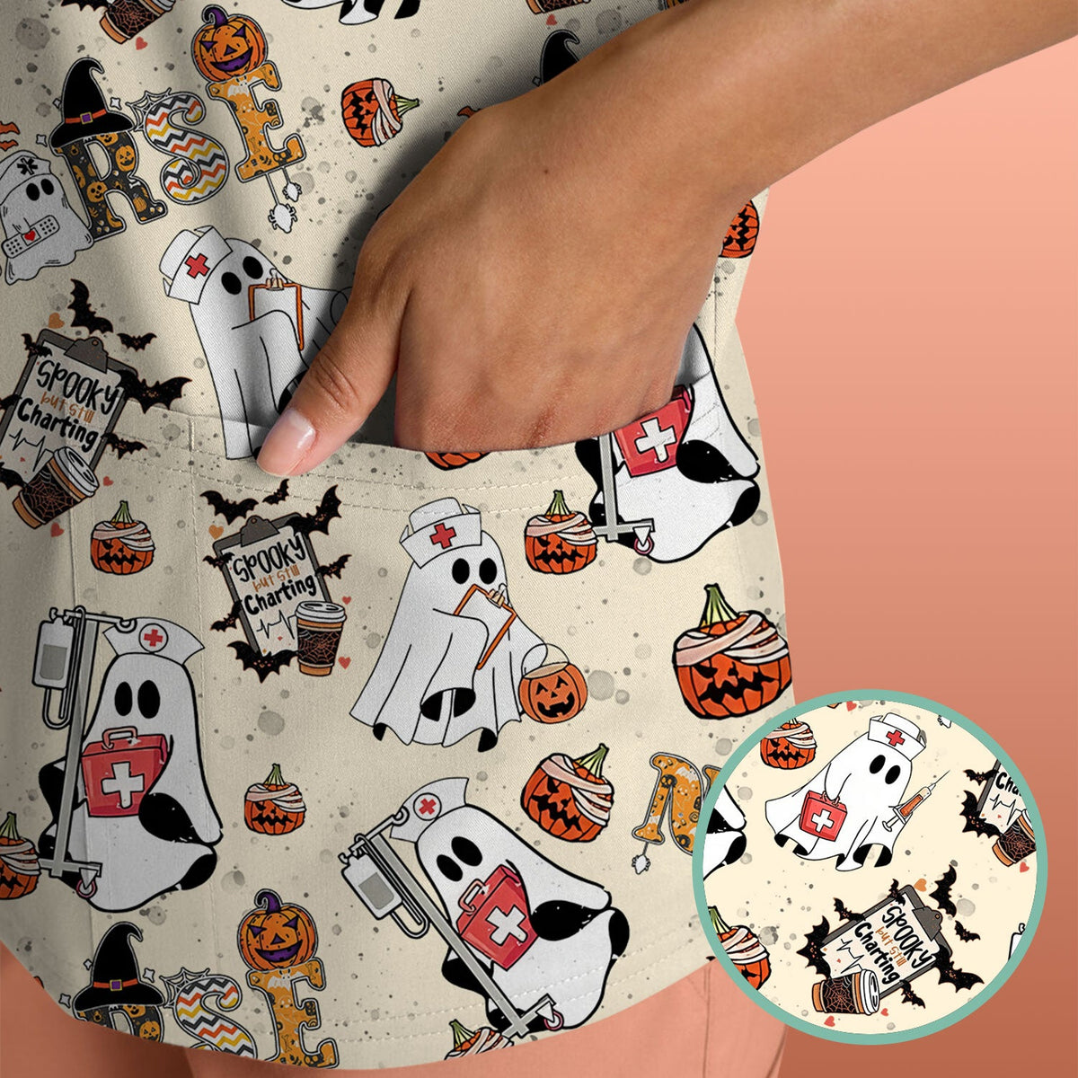 Spooky But Still Charting Nurse Scrub Top - Halloween Gift