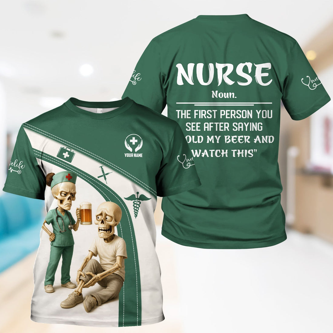 Personalized Skeleton Beer Joke Nurse Shirt
