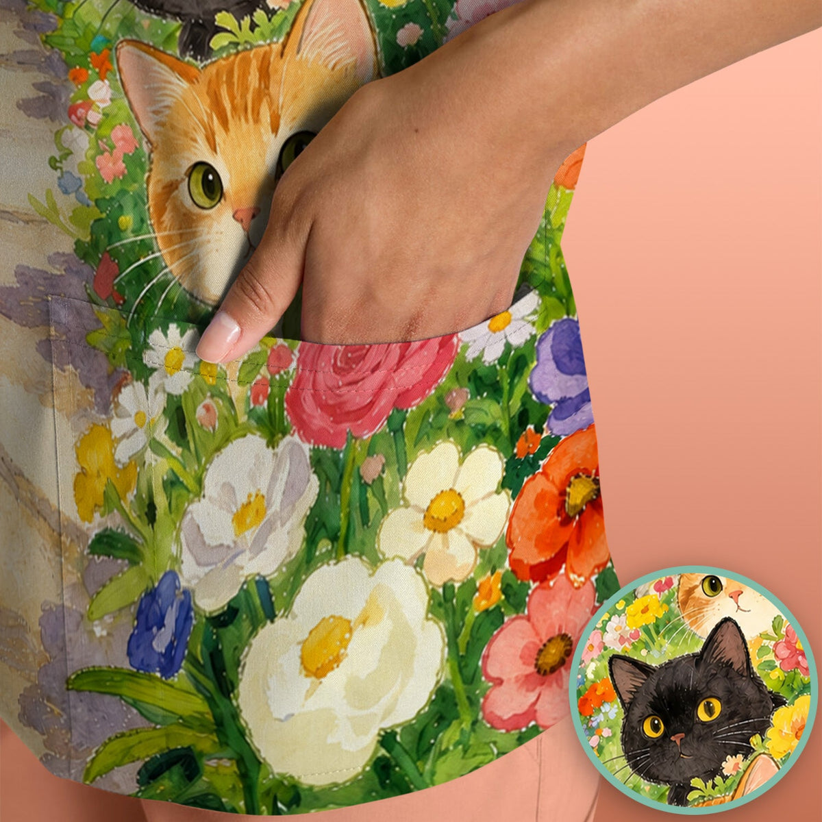 Garden Cats Flower Path Nurse Scrub Top