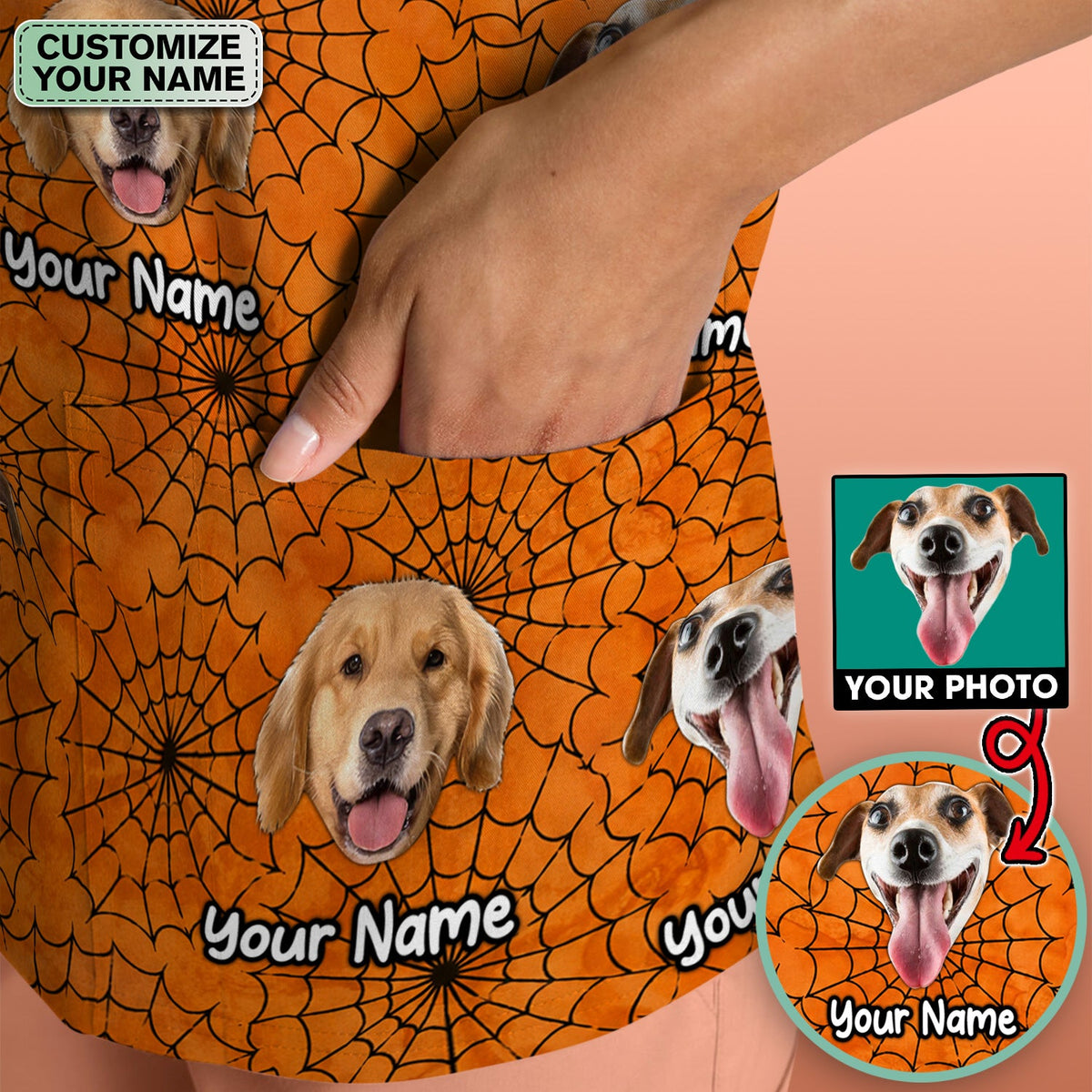 Personalized Halloween Dog Photo Spiderweb Scrub Top