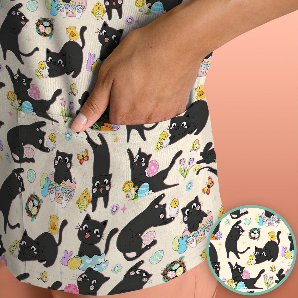 Black Cat Easter Egg Nurse Scrub Top