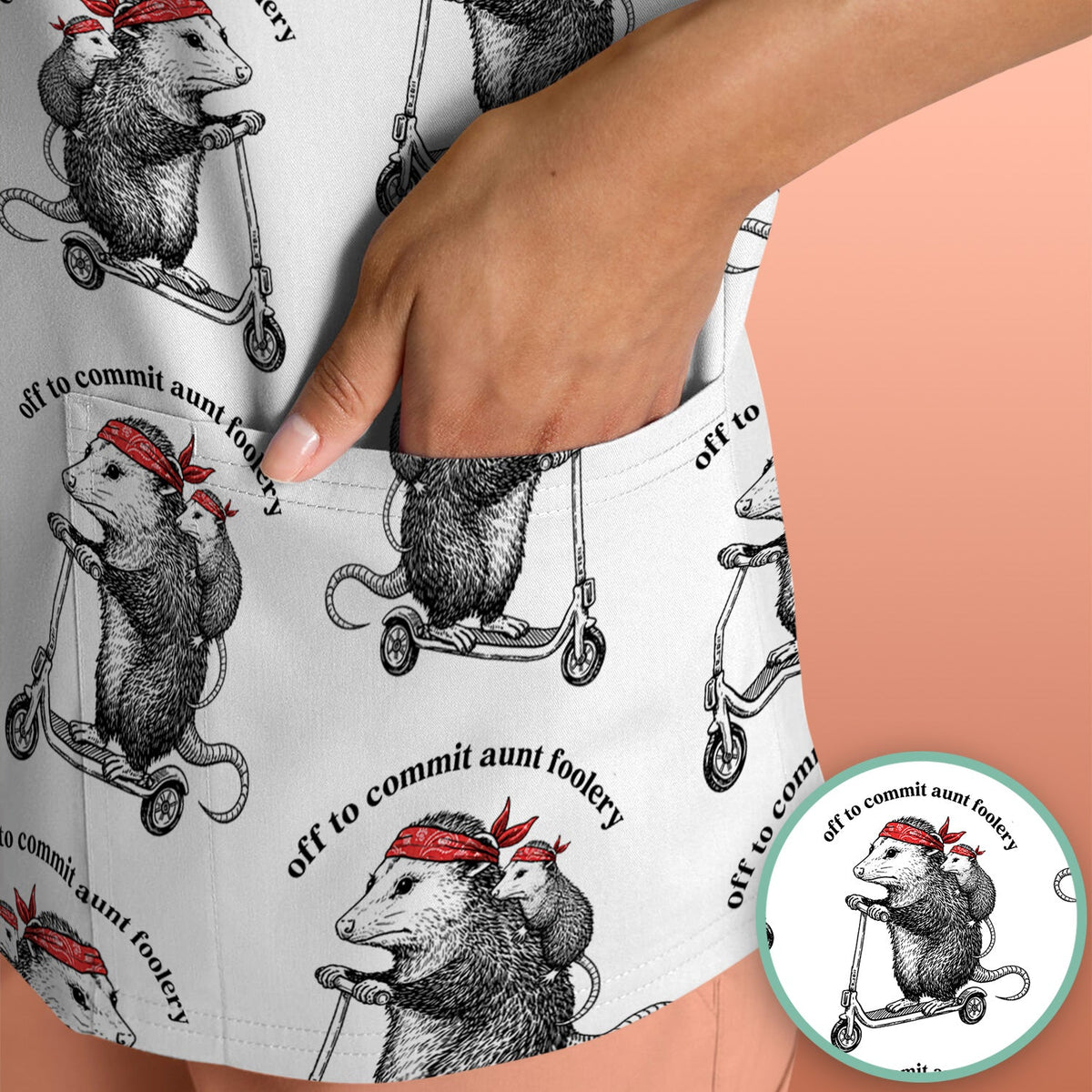 Aunt Foolery Opossum Nurse Scrub Top