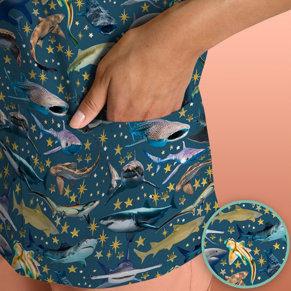 Colorful Shark Ocean Nurse Scrub Top