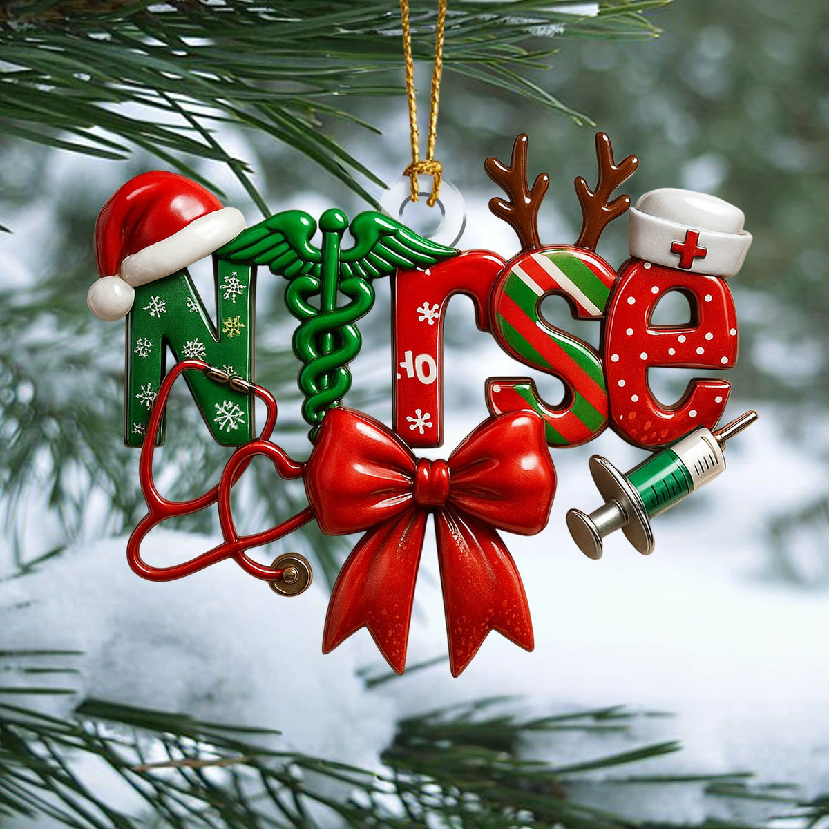 Stethoscope Syringe Nurse Ornament - Christmas Gift