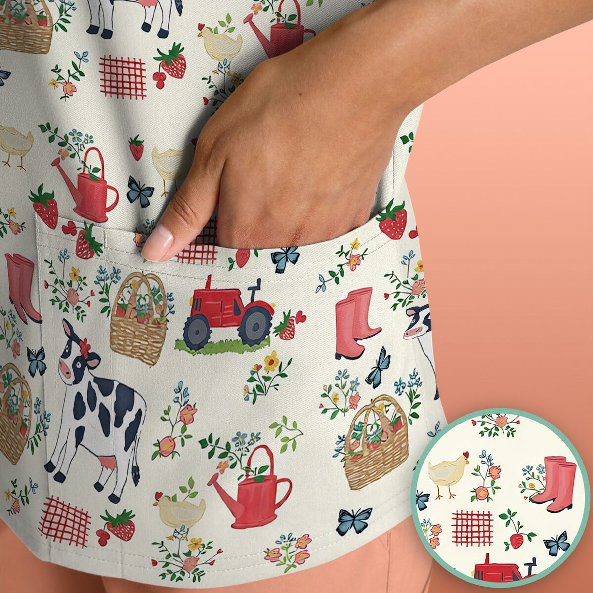 Cow Chicken Farm Nurse Scrub Top