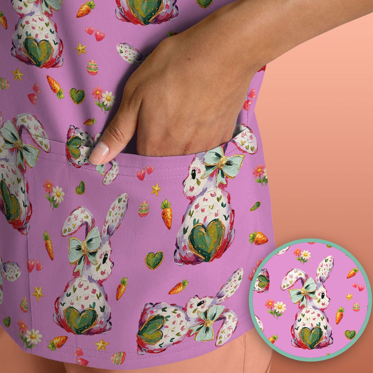 Pastel Bunny Easter Nurse Scrub Top