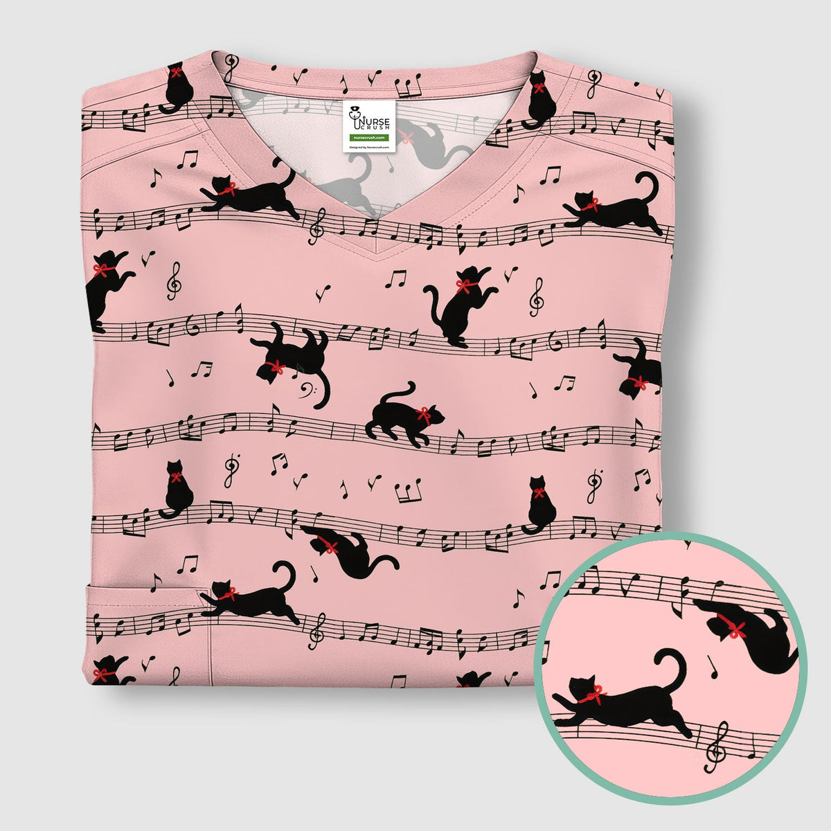 Dancing Black Cat Music Nurse Scrub Top