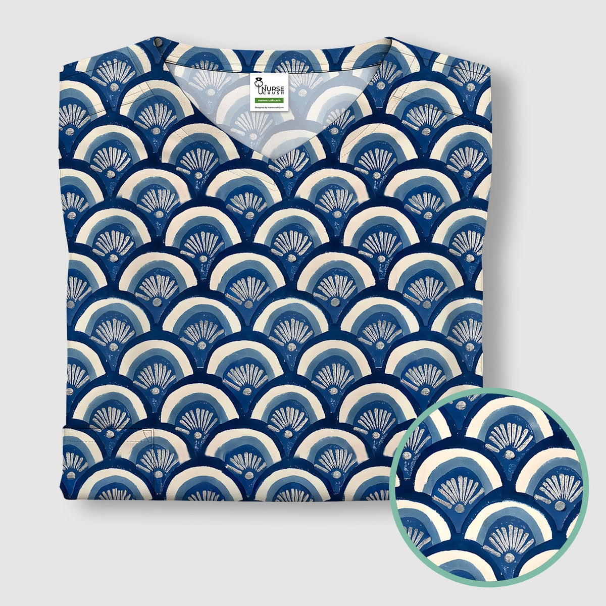 Blue Seashell Nurse Scrub Top
