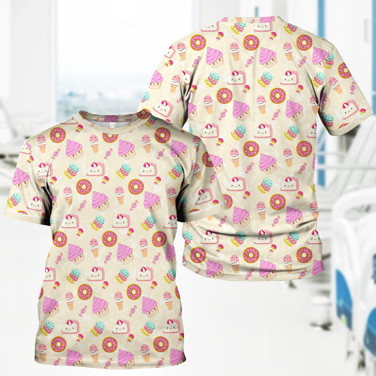 Donut Ice Cream Nurse Scrub Top