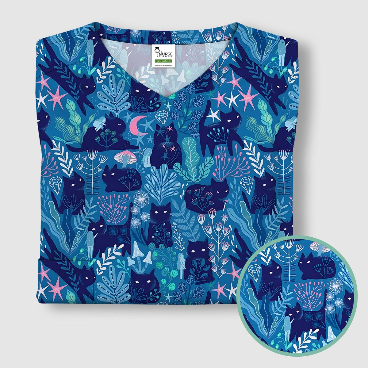 Adorable Celestial Cat Moon Star Nurse Scrub Top