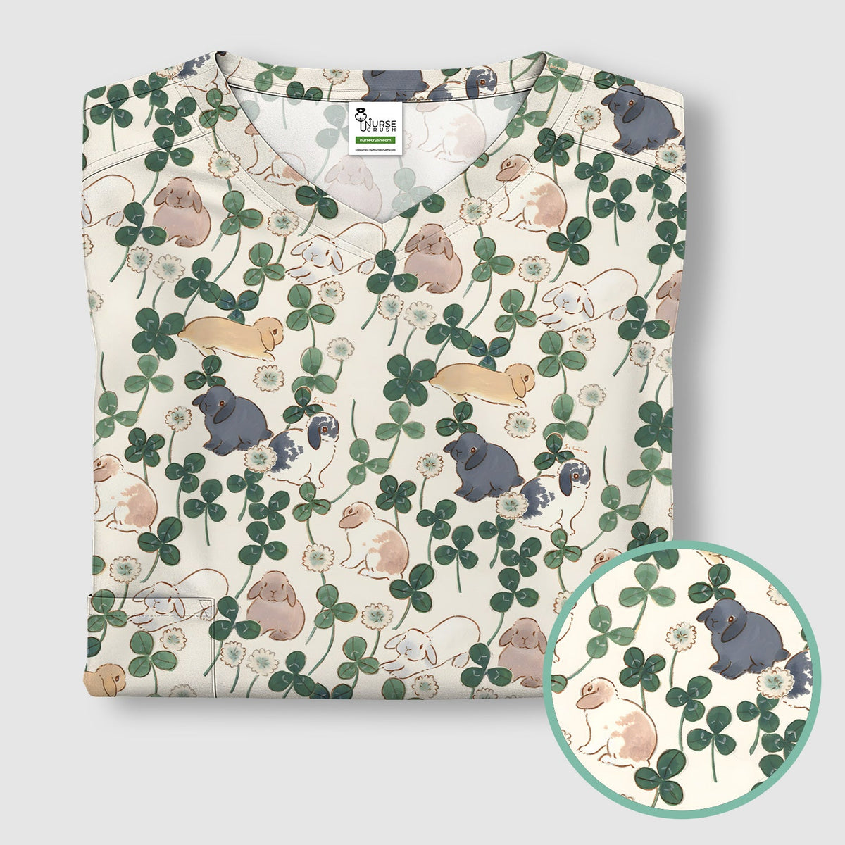 Bunny Clover Garden Meadow Nurse Scrub Top