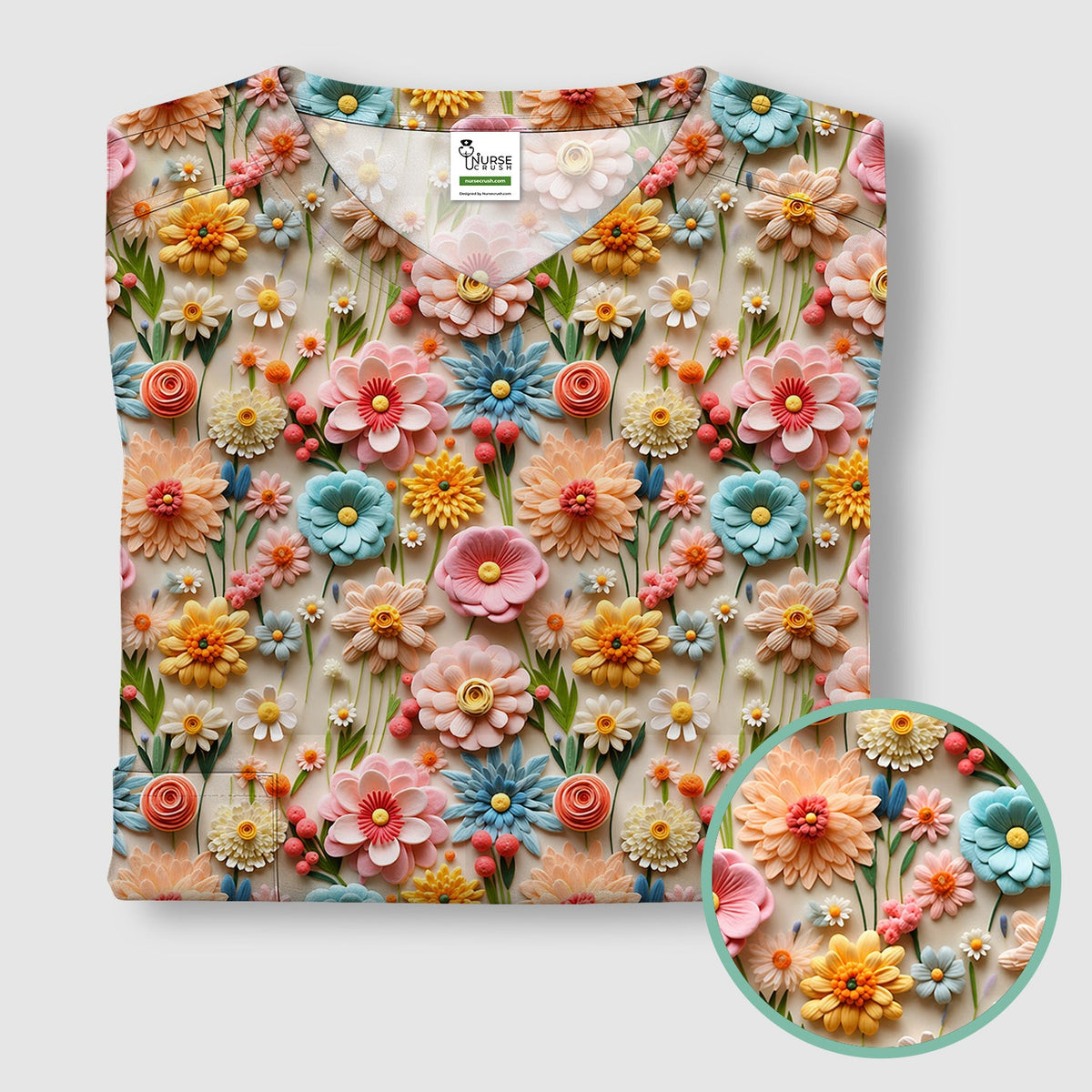 Colorful Blooming Wildflower Nurse Scrub Top