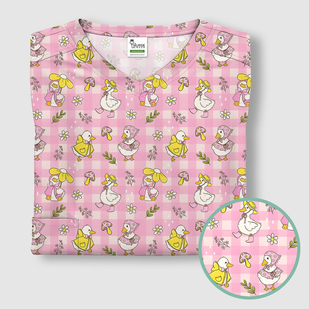 Spring Duckling Gingham Nurse Scrub Top