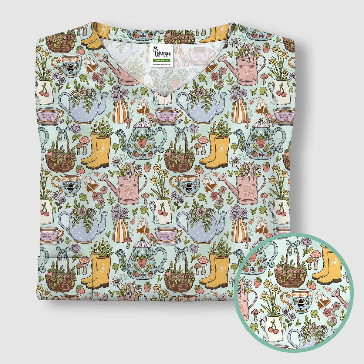 Garden Tea Party Floral Nurse Scrub Top