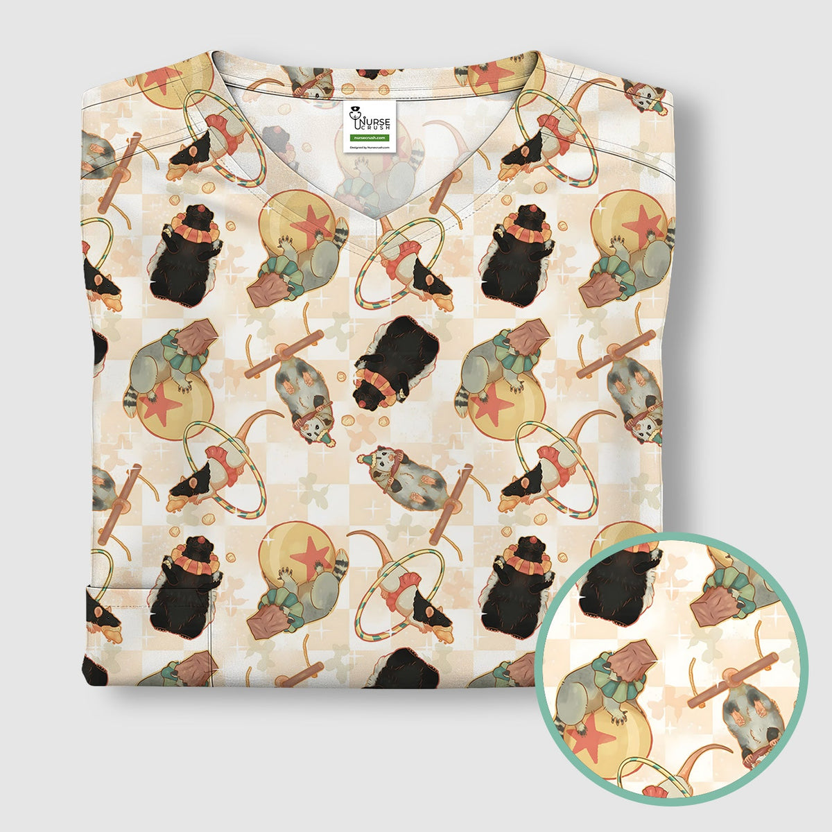 Circus Mouse Acrobat Nurse Scrub Top
