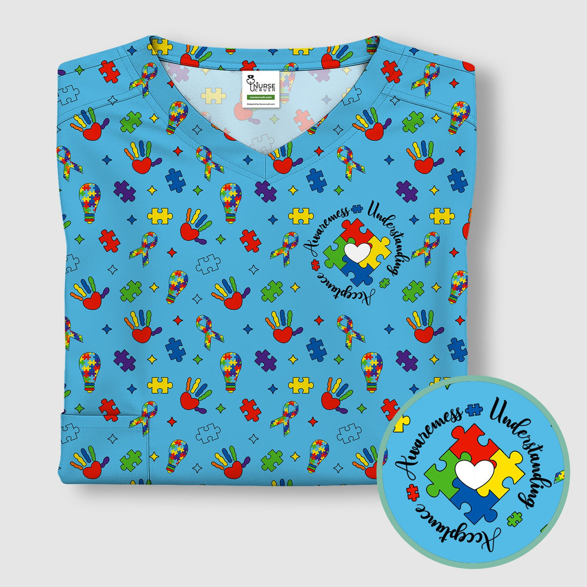 Autism Awareness Colorful Puzzle Nurse Scrub Top