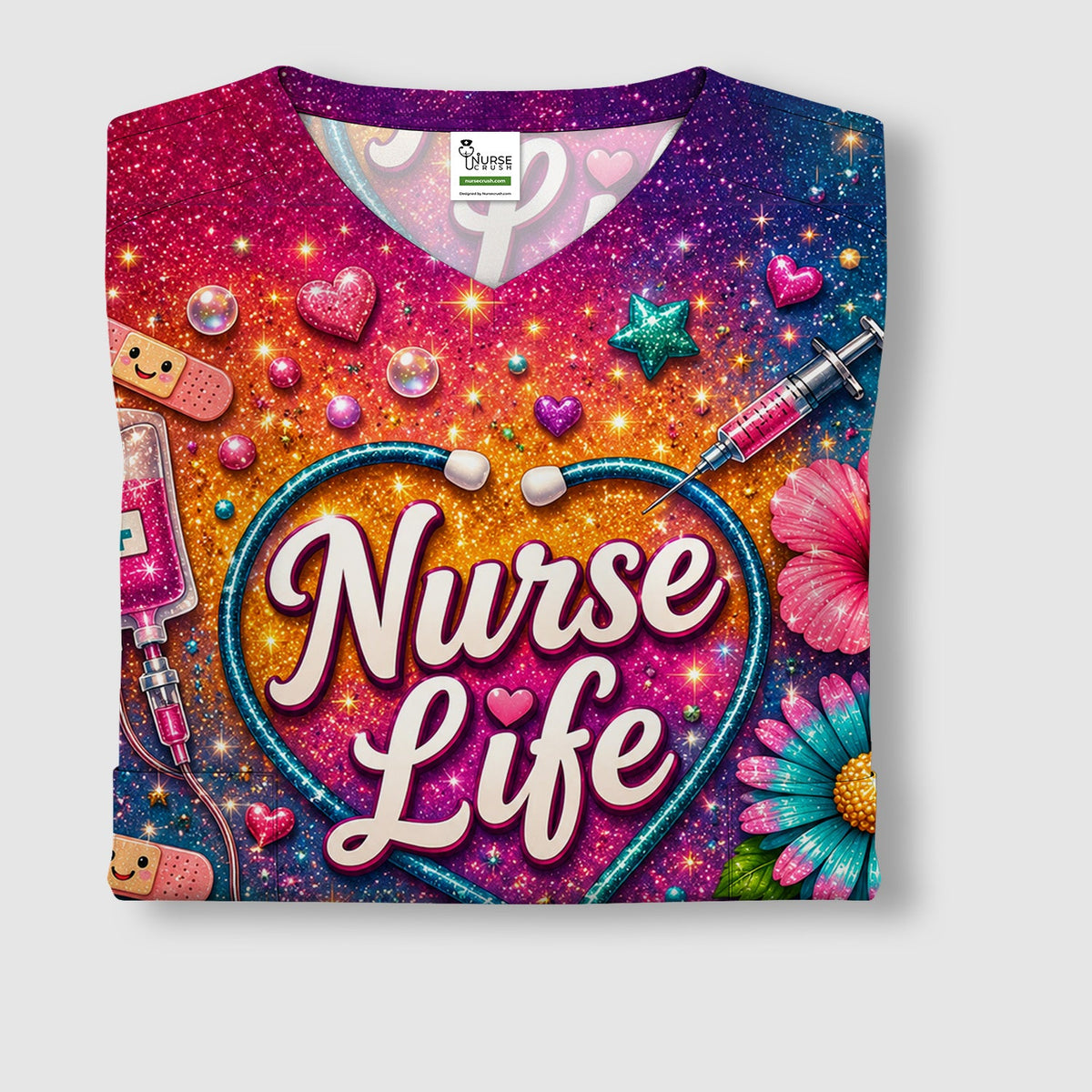 Colorful Nurse Life Heart Scrub Top