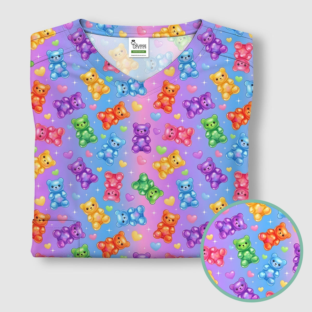 Colorful Gummy Bear Nurse Scrub Top