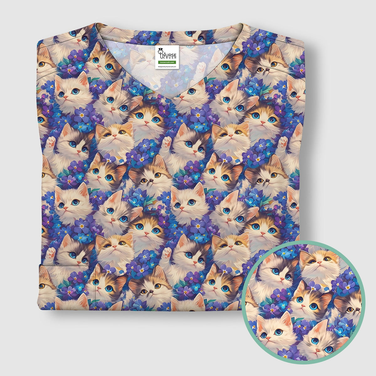 Cute Blue Eyed Kitten Nurse Scrub Top