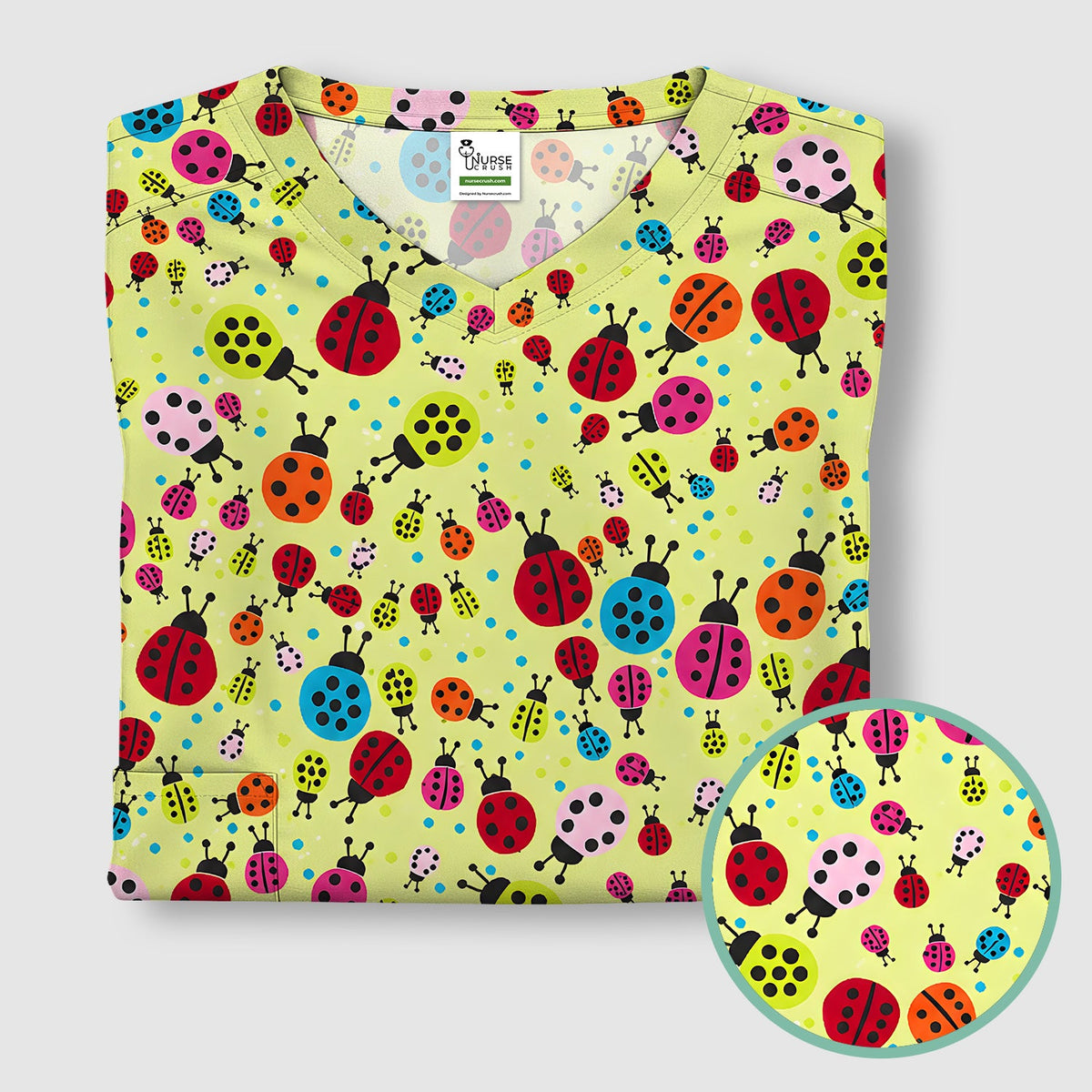 Colorful Ladybug Garden Nurse Scrub Top